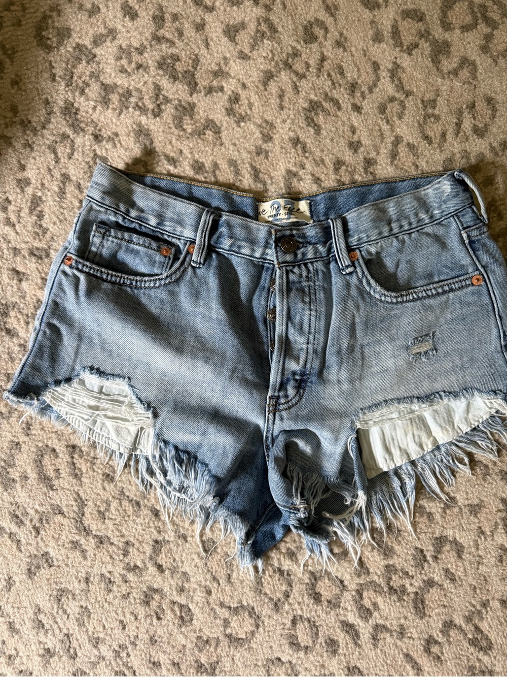 Free People We The Free Women's Distressed Light Blue Denim Cutoff Shorts